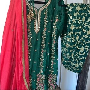 Embroidered Outfit with Pink Dupatta Punjabi suit Indian